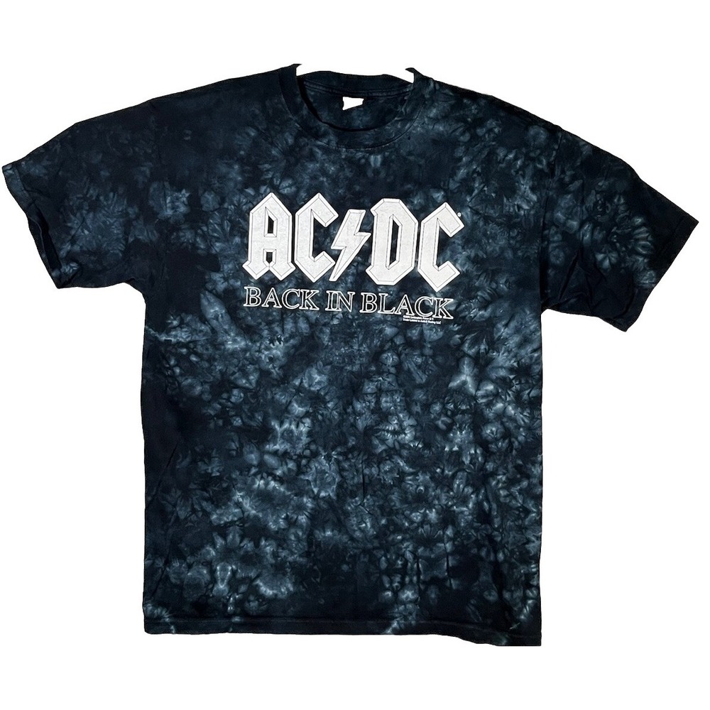AC/DC Back In Black T-Shirt Men's Large 2001 Blue Tye Dyed by Sun‎ Dog Vintage